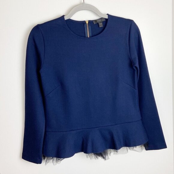 J. Crew Tulle hem peplum top Navy  Size XXS - Picture 2 of 5